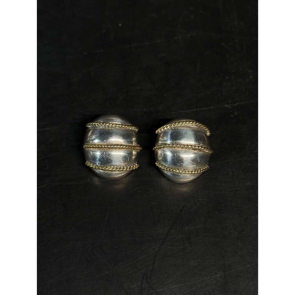 Taxco Mexico 925 Sterling Silver Gold Accent Dome Stud Earrings TB 102